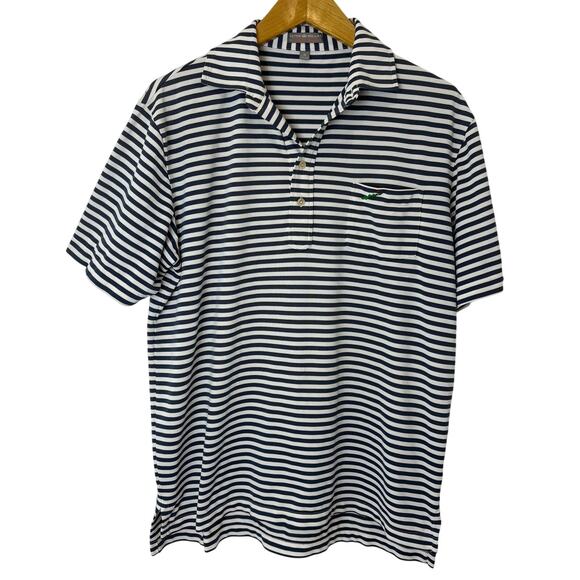 Peter Millar -Summer Comfort Lightweight Blue Striped Golf Polo - Men's Size Med - Picture 1 of 7
